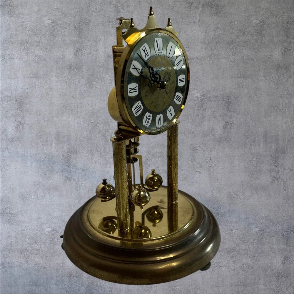 Haller Anniversary Clock Vintage Gold Tone Glass Dome West Germany - Needs Work